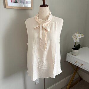 NWT Loft Size XXL Sleeveless Cream Blouse with Tie and Ruffle Detail at Neck
